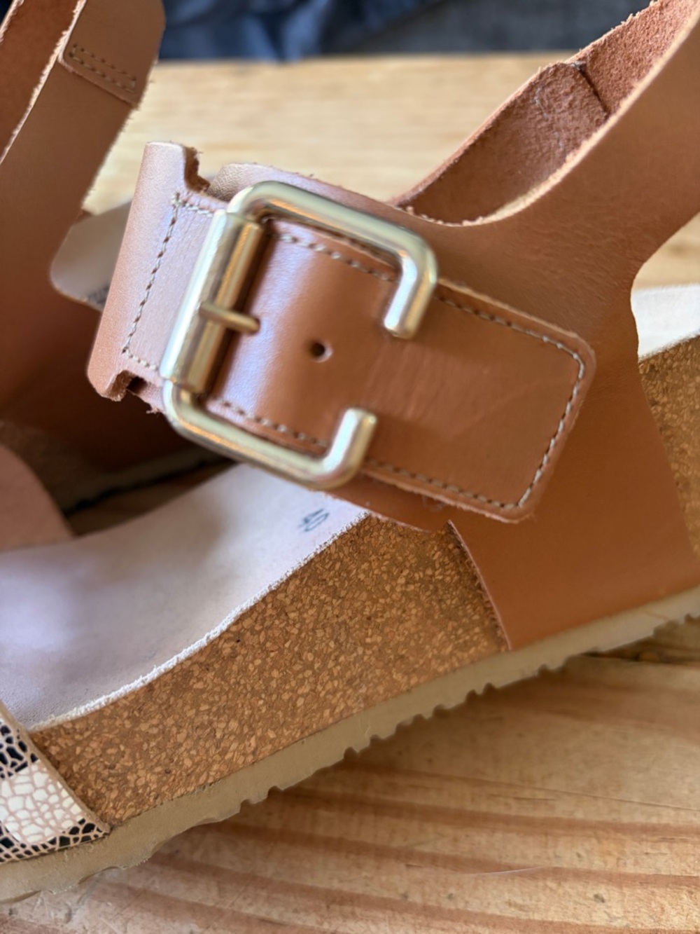 Mephisto Lissandra Cork Wedge Platform Sandals Leather Brown Cream Gold Size 10 - Picture 14 of 14